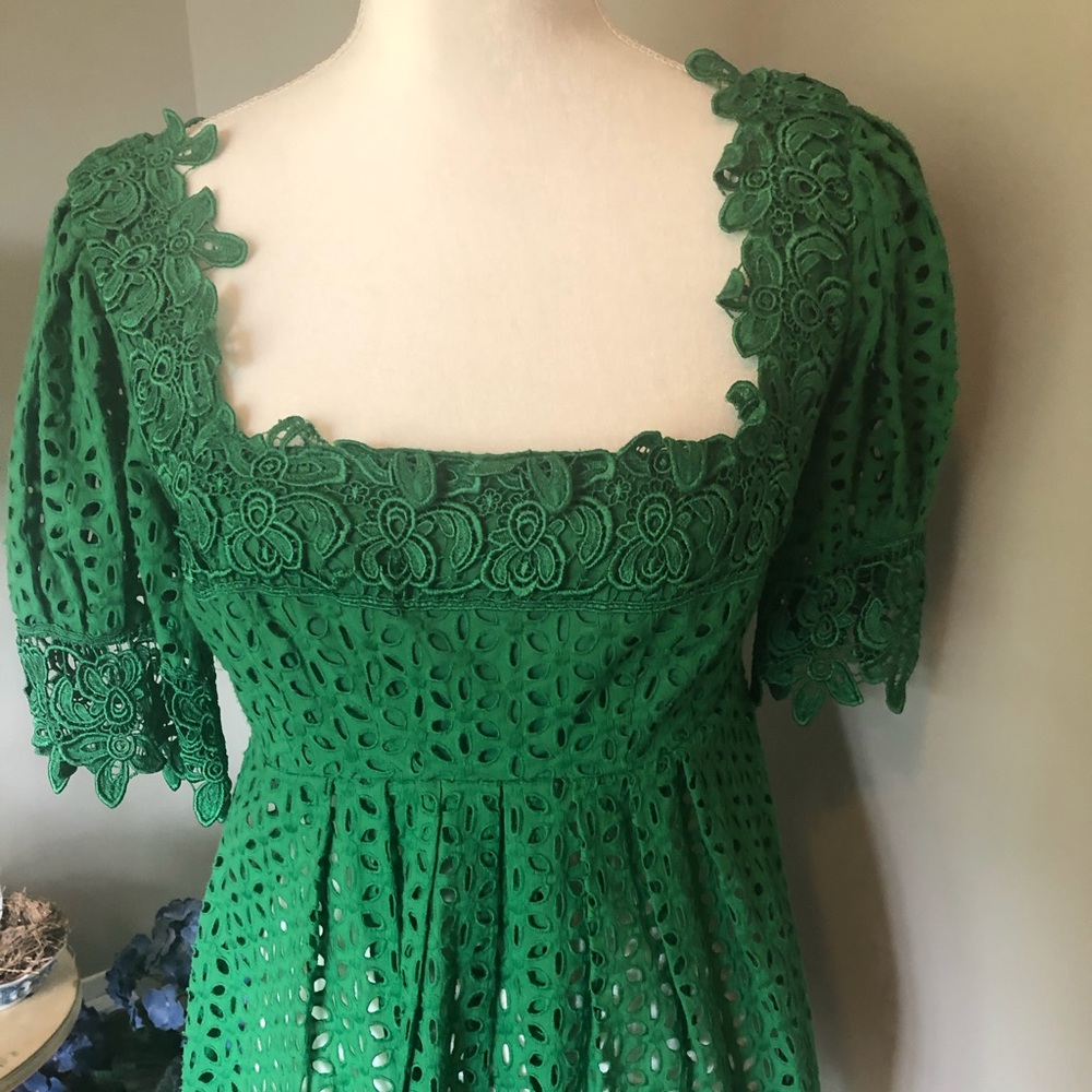 Moda International Emerald Green Eyelet Lace Square Neck Blouse